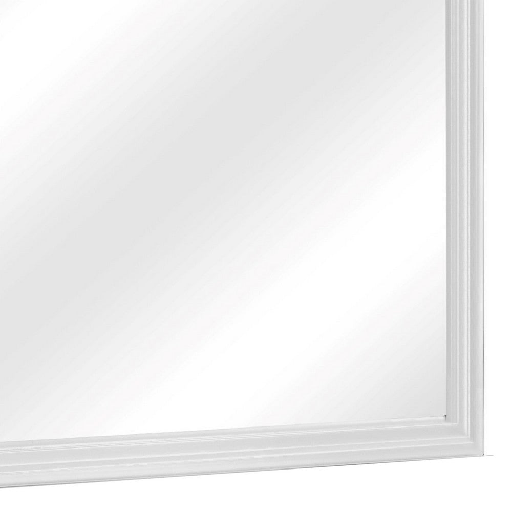 Rectangular Molded Wooden Frame Dresser Top Mirror, White and Silver - BM215170