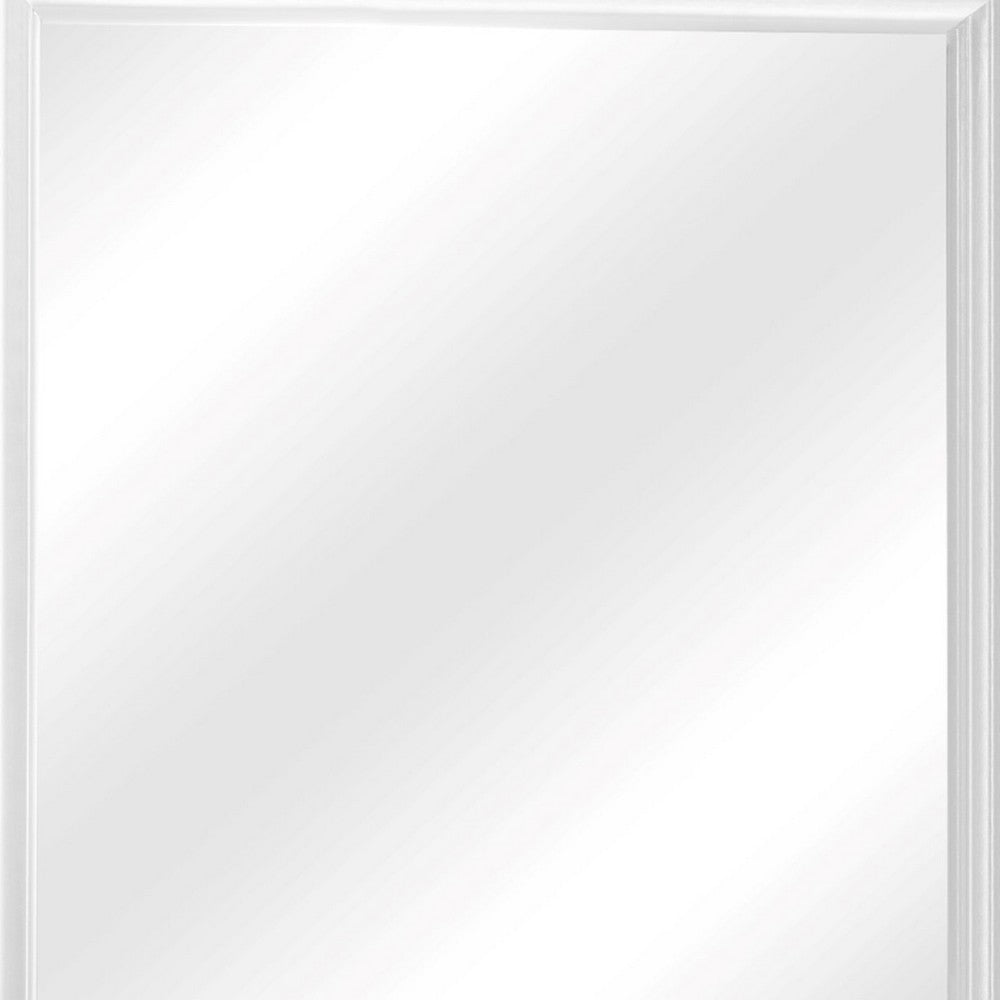 Rectangular Molded Wooden Frame Dresser Top Mirror, White and Silver - BM215170