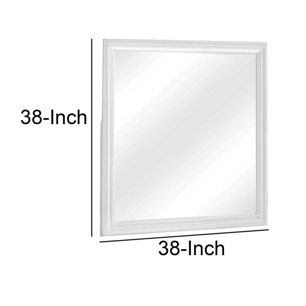 Rectangular Molded Wooden Frame Dresser Top Mirror, White and Silver - BM215170