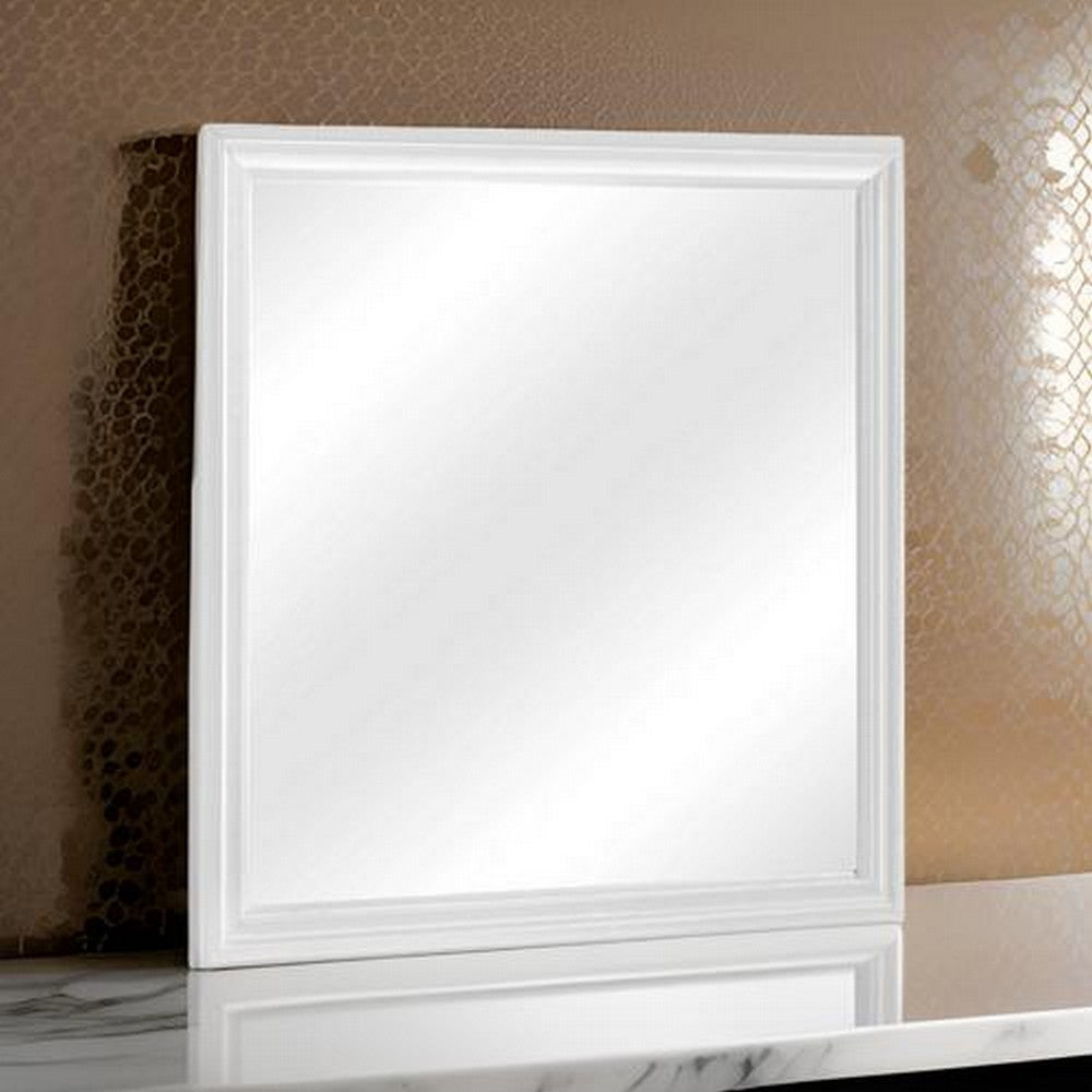 Rectangular Molded Wooden Frame Dresser Top Mirror, White and Silver - BM215170