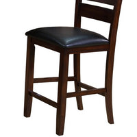 Leatherette Wooden Counter Chair with Ladder Back, Set of 2, Brown - BM215201