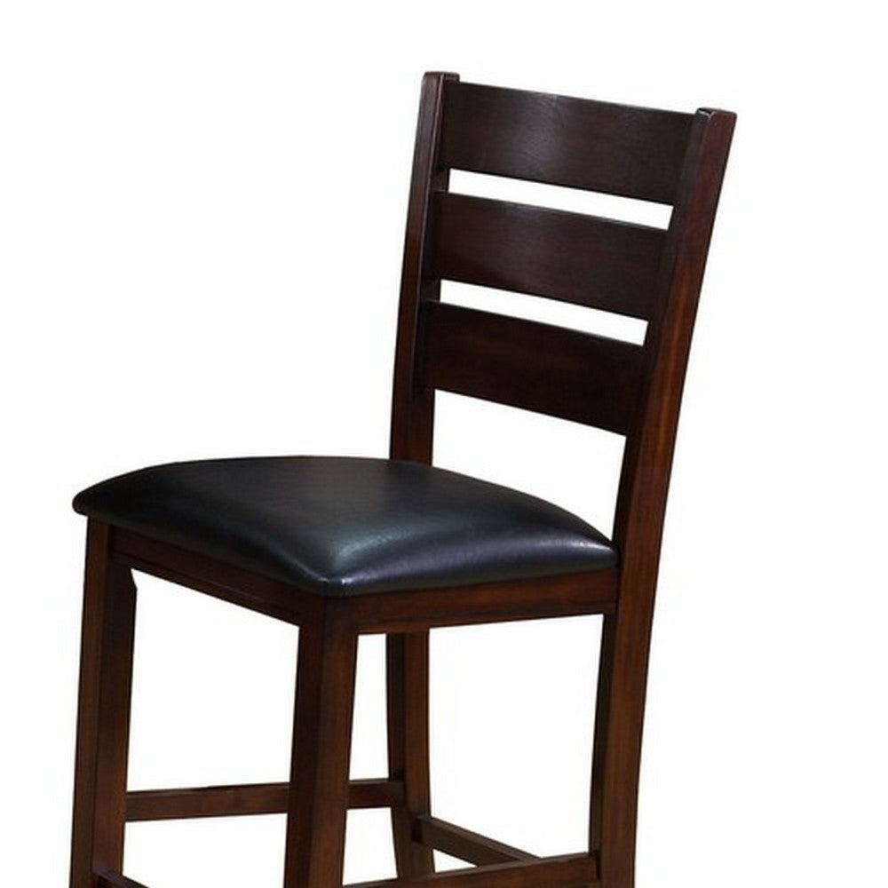 Leatherette Wooden Counter Chair with Ladder Back, Set of 2, Brown - BM215201