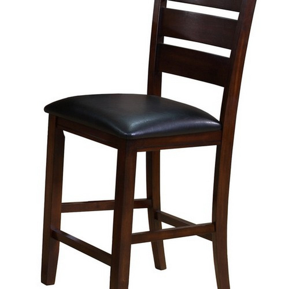 Leatherette Wooden Counter Chair with Ladder Back, Set of 2, Brown - BM215201