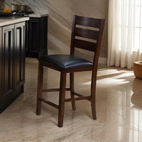 Leatherette Wooden Counter Chair with Ladder Back, Set of 2, Brown - BM215201