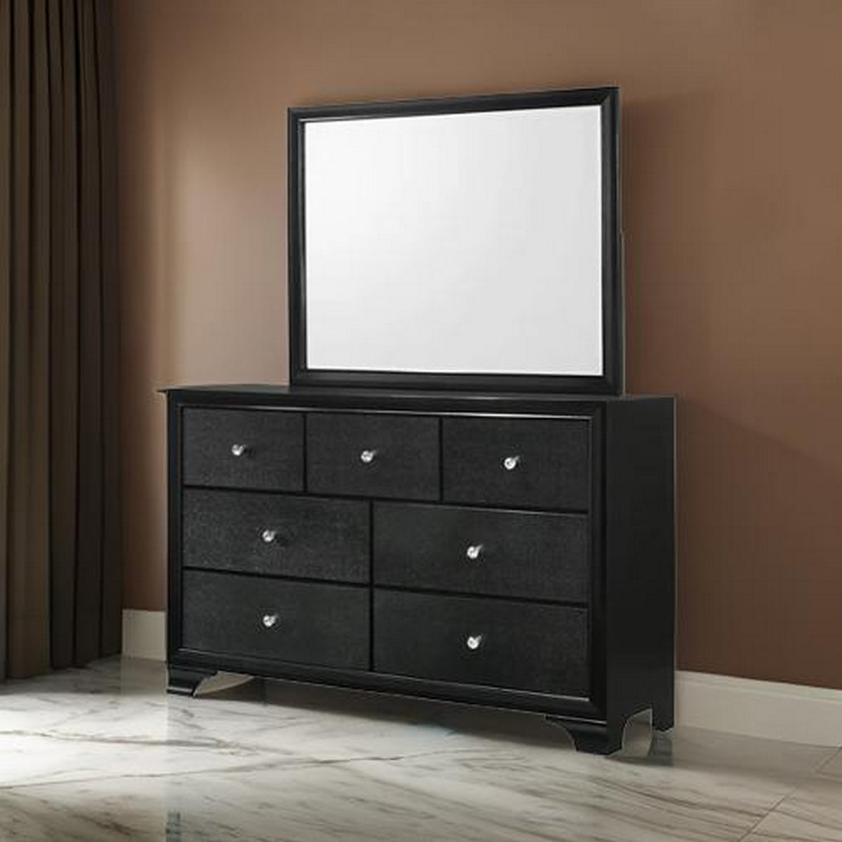 Rectangular Wooden Frame Dresser Top Mirror, Black and Silver - BM215210