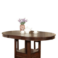 Extendable Round Wooden Counter Height Table with Open Bottom Shelf, Gray - BM215254