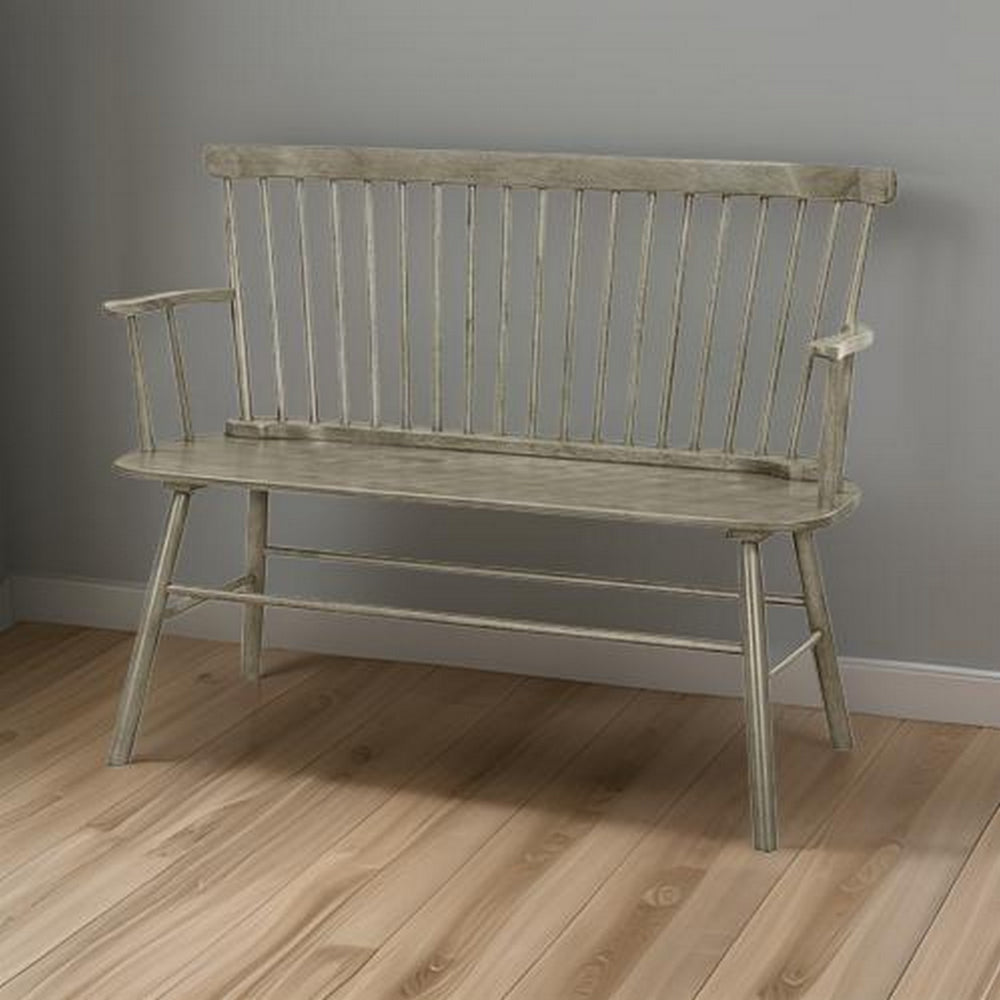 Transitional Style Curved Design Spindle Back Bench with Splayed Legs,Gray - BM215323