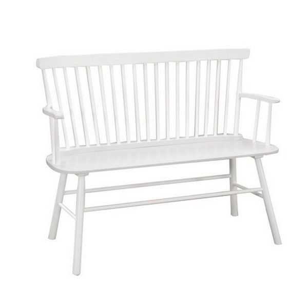 Transitional Curved Design Spindle Back Bench with Splayed Legs,White - BM215324