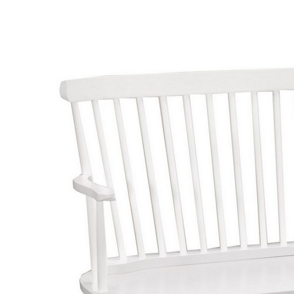 Transitional Curved Design Spindle Back Bench with Splayed Legs,White - BM215324