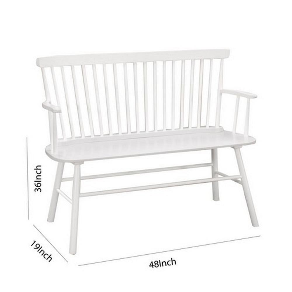 Transitional Curved Design Spindle Back Bench with Splayed Legs,White - BM215324