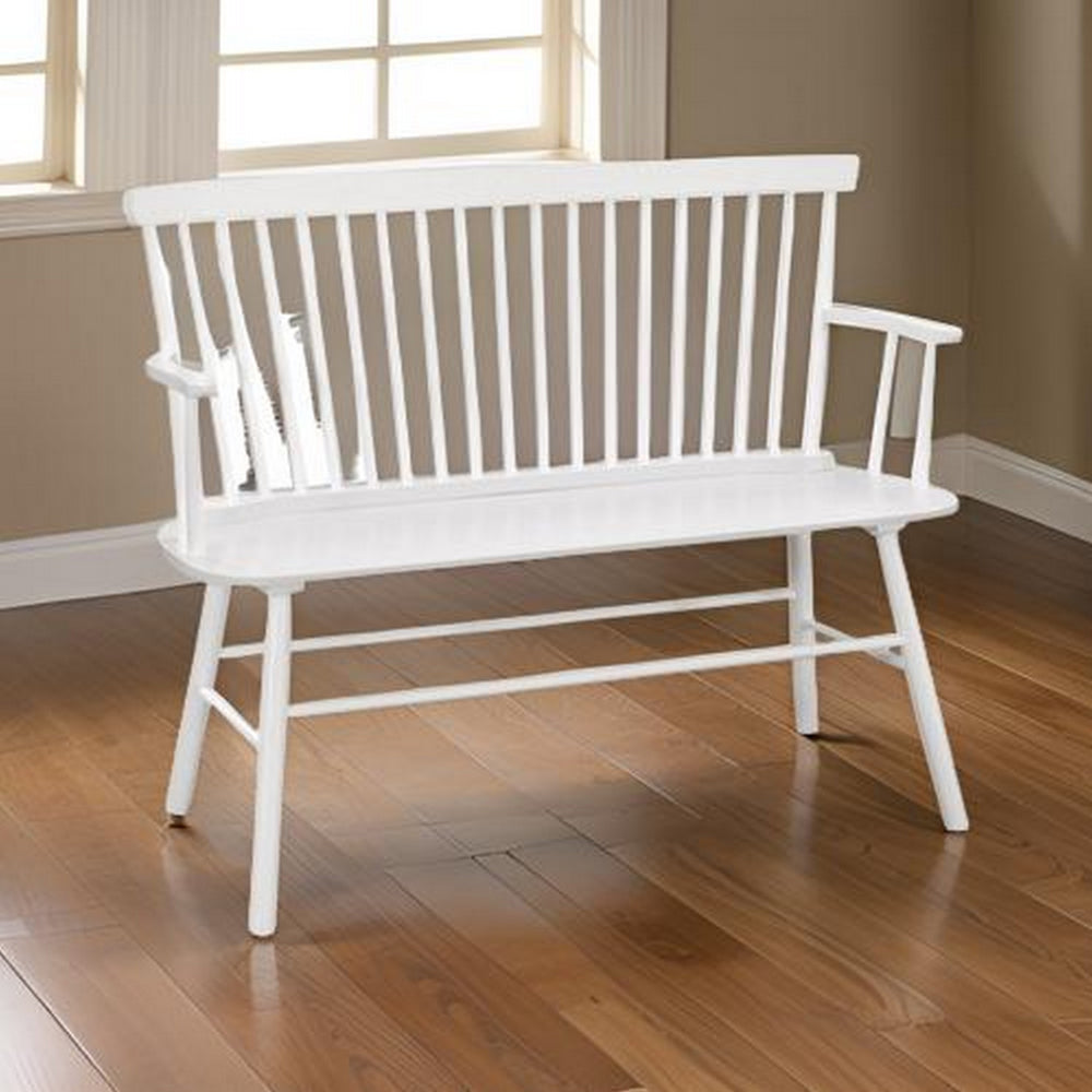 Transitional Curved Design Spindle Back Bench with Splayed Legs,White - BM215324