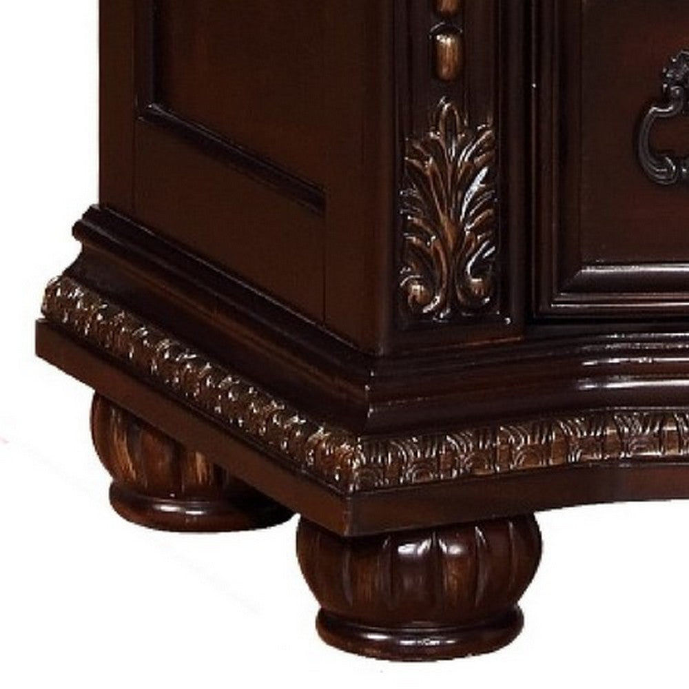 Wooden Nightstand with Three Spacious Drawers and Bun Feet, Brown - BM215400