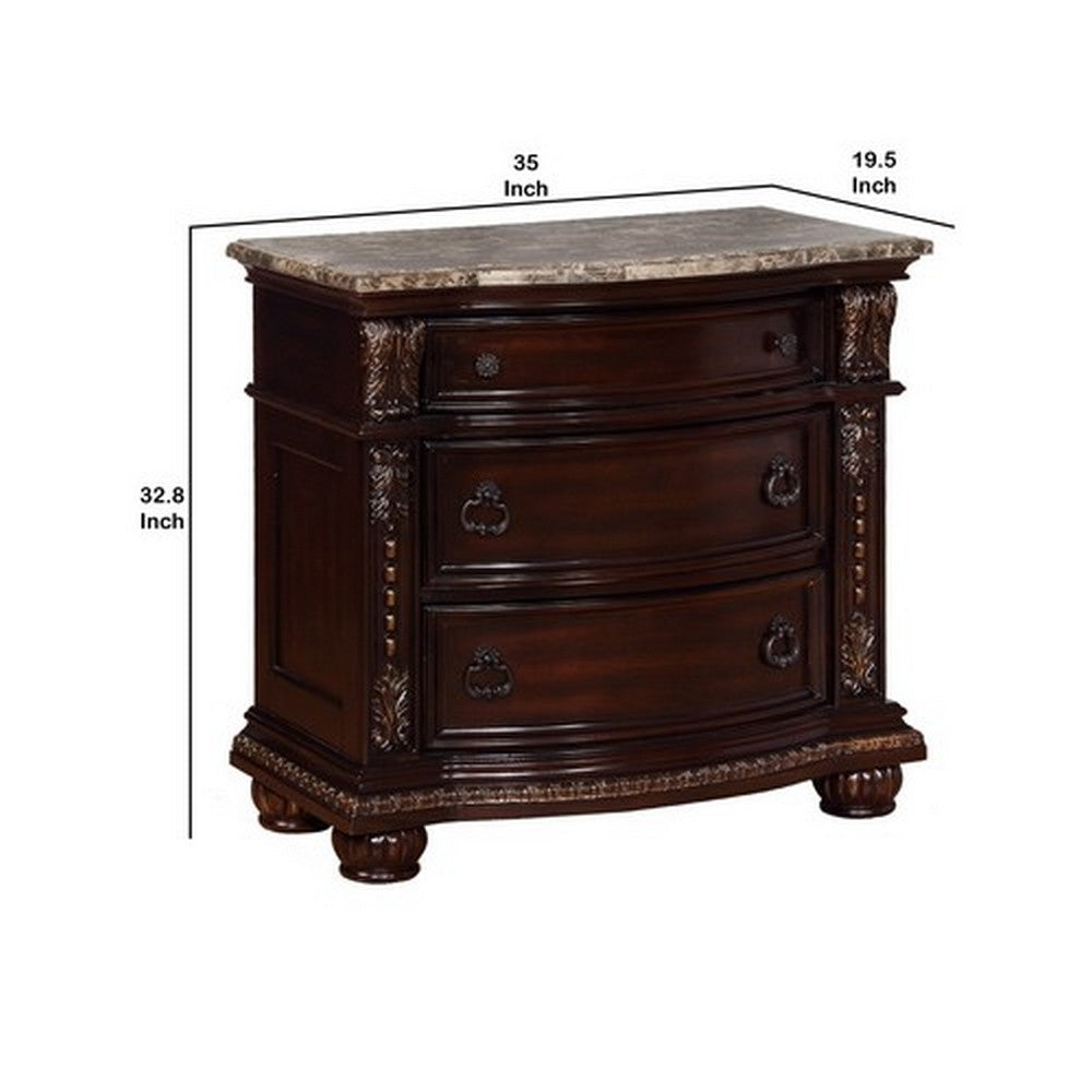 Wooden Nightstand with Three Spacious Drawers and Bun Feet, Brown - BM215400