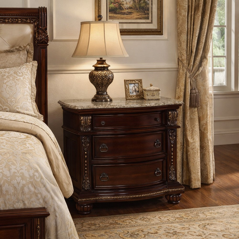 Wooden Nightstand with Three Spacious Drawers and Bun Feet, Brown - BM215400