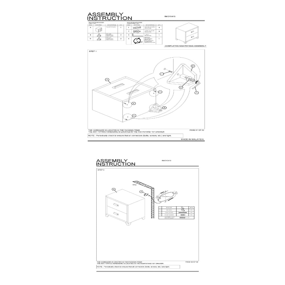 2 Drawer Wooden Nightstand with Metal Handles and Bracket Legs, Brown - BM215413