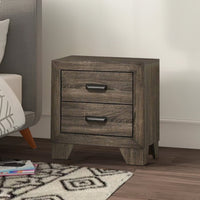 2 Drawer Wooden Nightstand with Metal Handles and Bracket Legs, Brown - BM215413