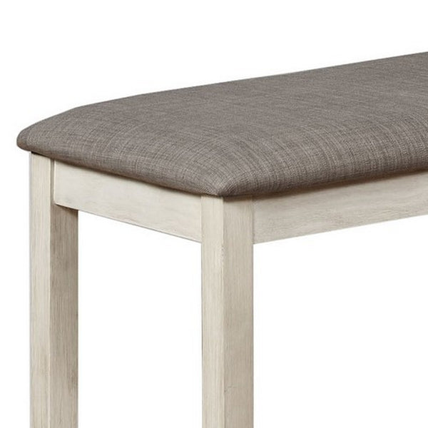 Wooden Bench with Fabric Upholstered Seat and Chamfered Legs,White and Gray - BM215419