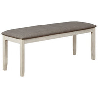 Wooden Bench with Fabric Upholstered Seat and Chamfered Legs,White and Gray - BM215419