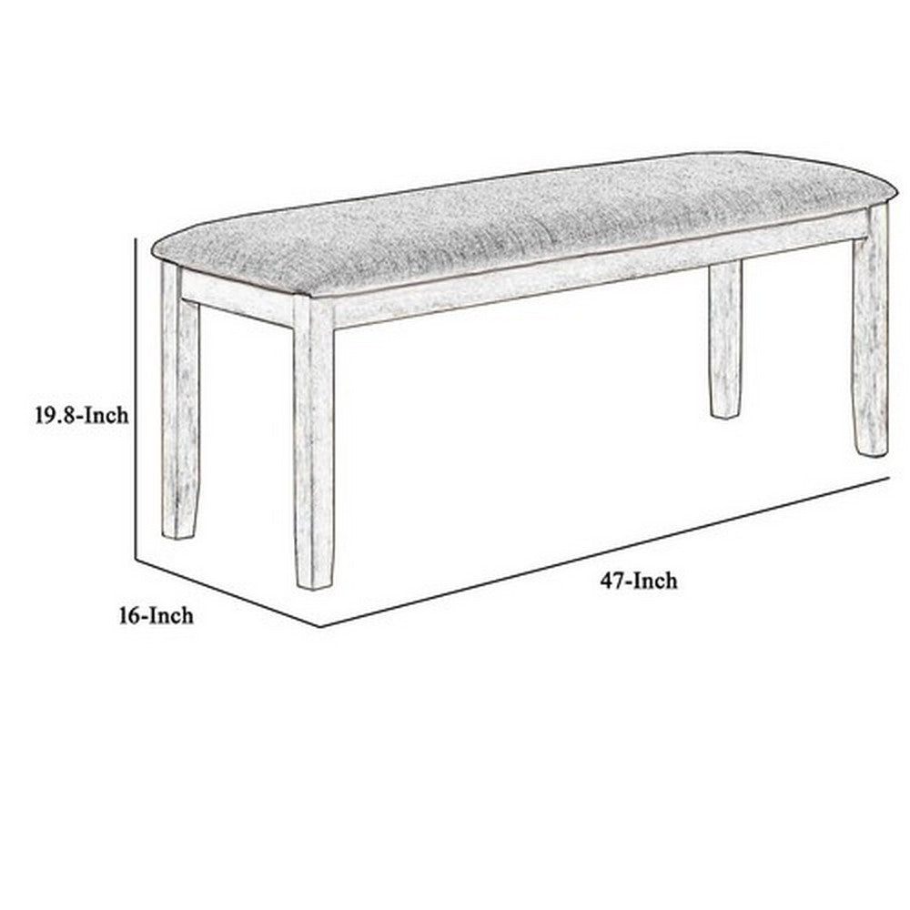 Wooden Bench with Fabric Upholstered Seat and Chamfered Legs,White and Gray - BM215419