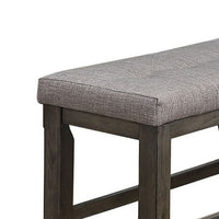 Wooden Counter Height Bench with Fabric Upholstered Seat, Brown and Gray - BM215451