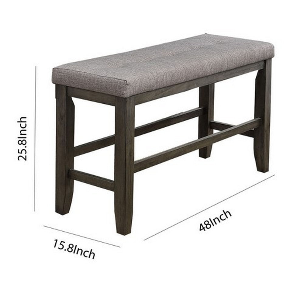 Wooden Counter Height Bench with Fabric Upholstered Seat, Brown and Gray - BM215451