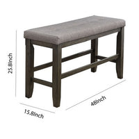 Wooden Counter Height Bench with Fabric Upholstered Seat, Brown and Gray - BM215451
