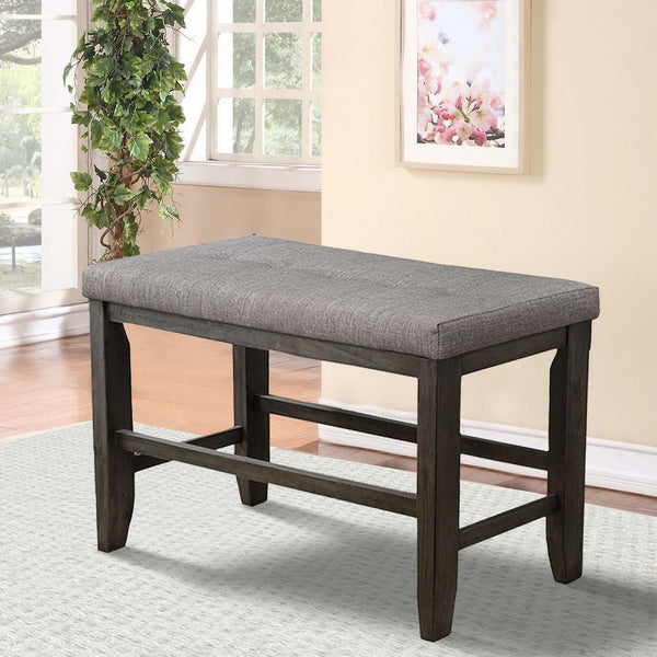 Wooden Counter Height Bench with Fabric Upholstered Seat, Brown and Gray - BM215451