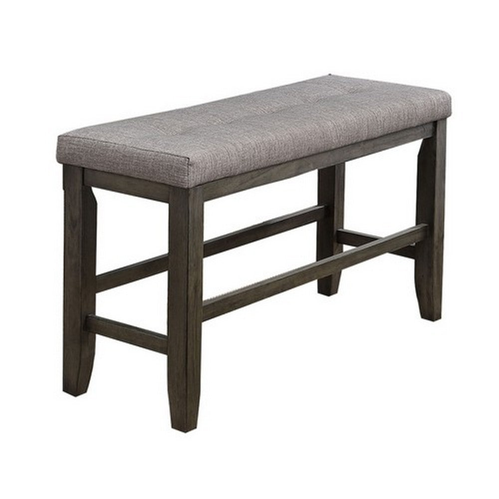 Wooden Counter Height Bench with Fabric Upholstered Seat, Brown and Gray - BM215451