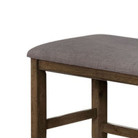 Counter Height Wooden Bench with Fabric Upholstered Seat, Brown and Gray - BM215456