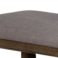 Counter Height Wooden Bench with Fabric Upholstered Seat, Brown and Gray - BM215456