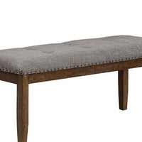 Nailhead Trim Fabric Upholstered Bench with Button Tufting, Brown and Gray - BM215474
