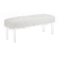 Contemporary Bench with Faux Fur Seat and Acrylic Legs, White and Clear - BM215475