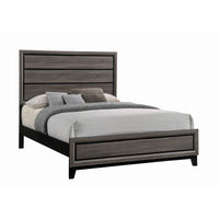 Transitional Queen Bed with Plank Panel Headboard and Low Footboard, Gray
