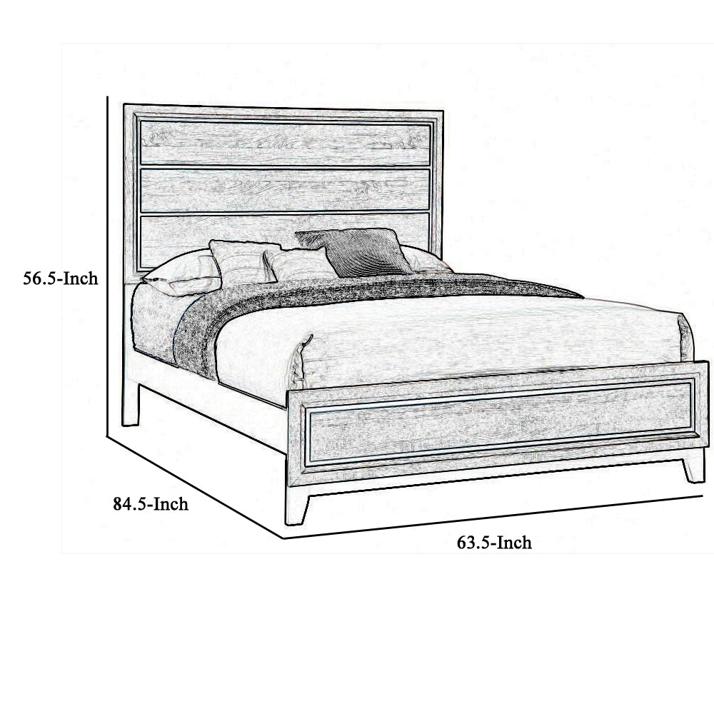 Transitional Queen Bed with Plank Panel Headboard and Low Footboard, Gray