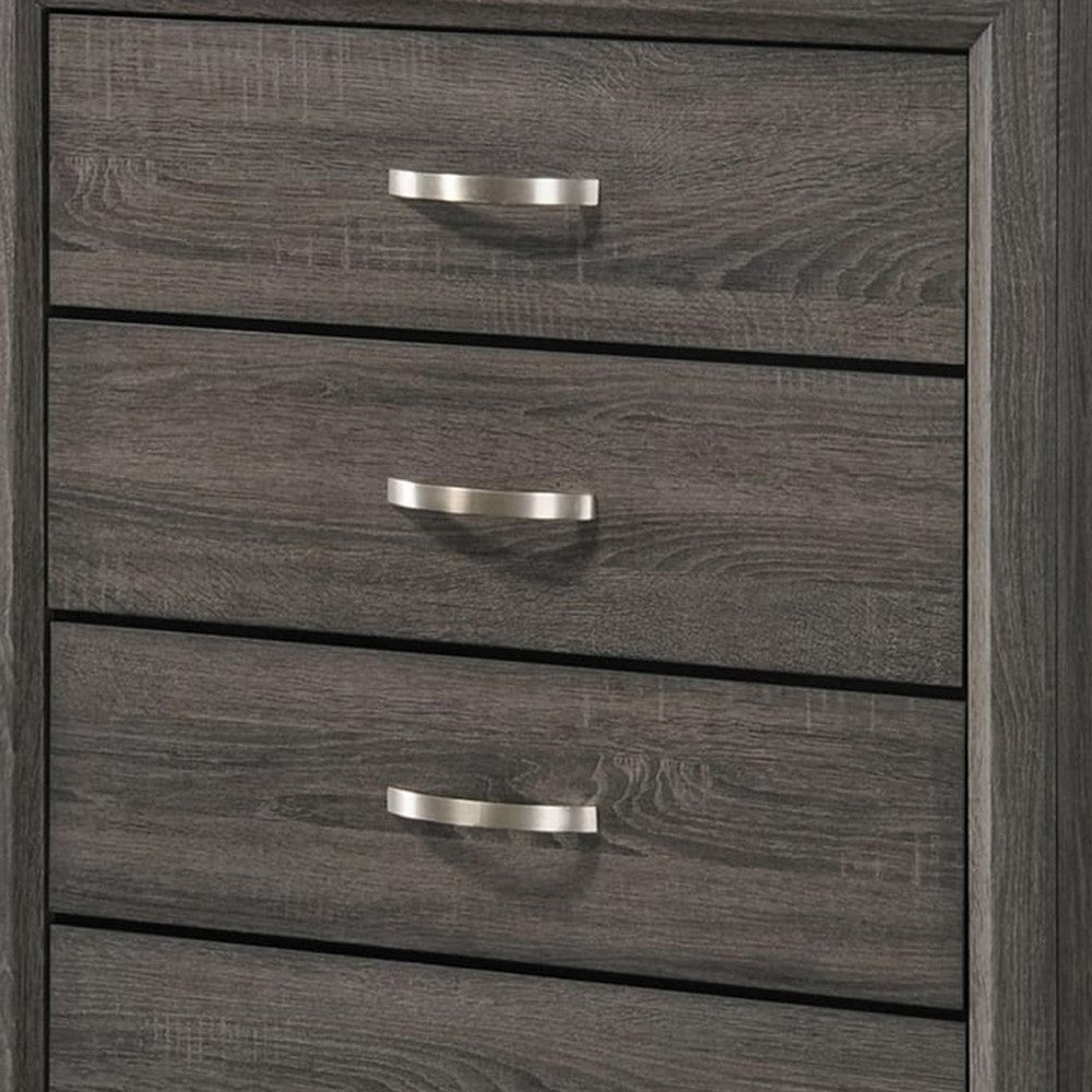 5 Drawer Transitional Chest with Chamfered Feet and Curved Handles, Gray - BM215483