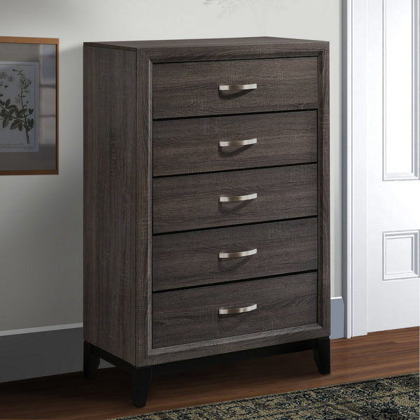 5 Drawer Transitional Chest with Chamfered Feet and Curved Handles, Gray - BM215483