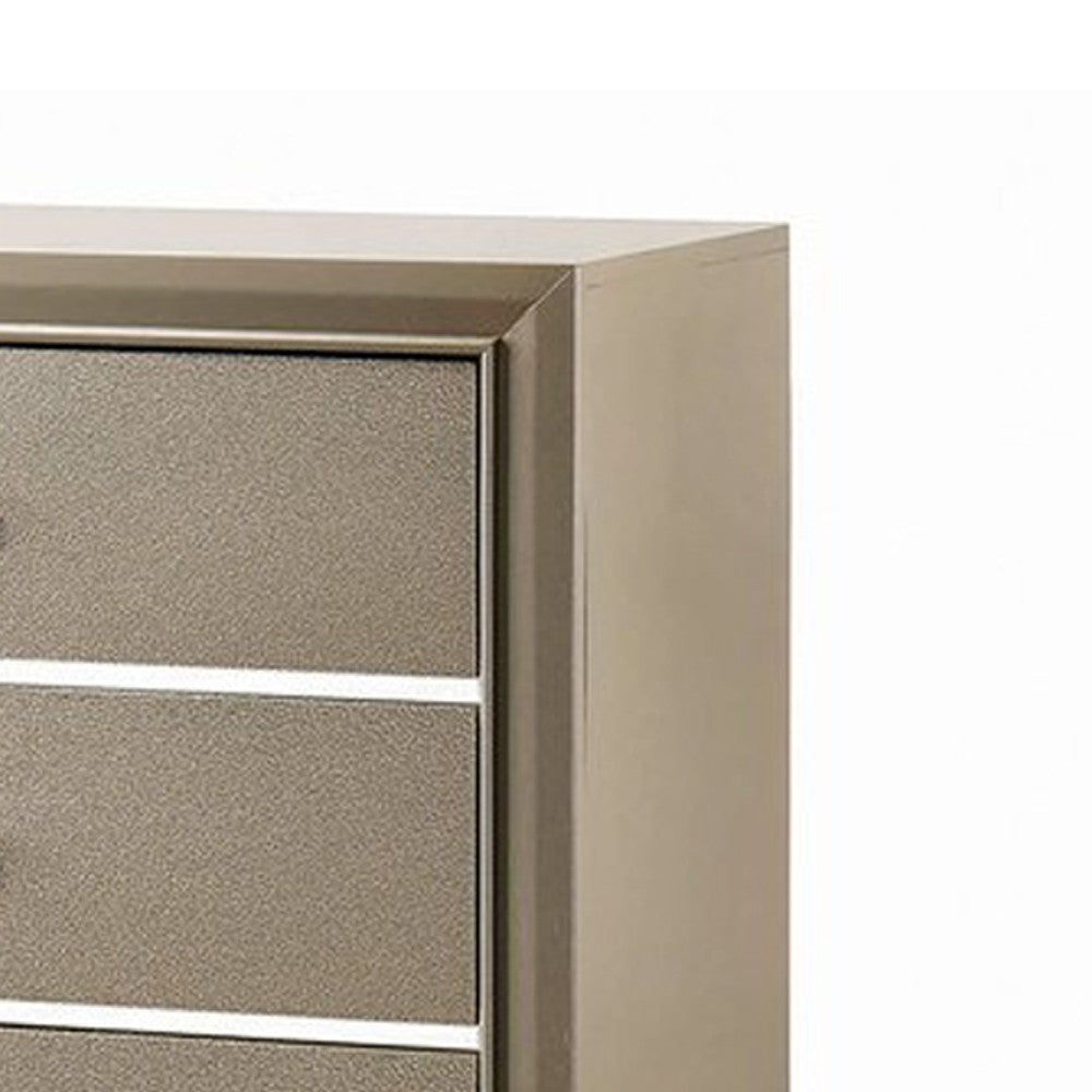 Five Drawer Wooden Chest with Polished Metallic Pulls, Champagne Gold - BM215532