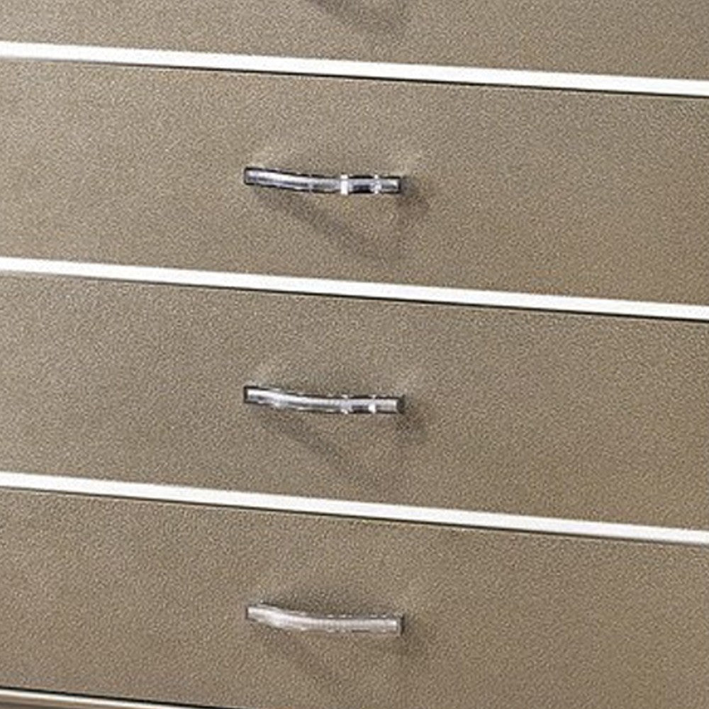 Five Drawer Wooden Chest with Polished Metallic Pulls, Champagne Gold - BM215532