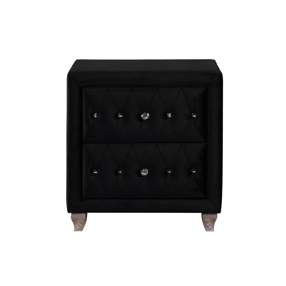 Fabric Upholstered Wooden Nightstand with Two Drawers, Black - BM215563