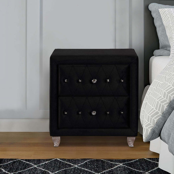 Fabric Upholstered Wooden Nightstand with Two Drawers, Black - BM215563