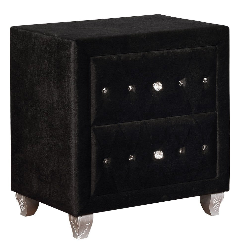 Fabric Upholstered Wooden Nightstand with Two Drawers, Black - BM215563