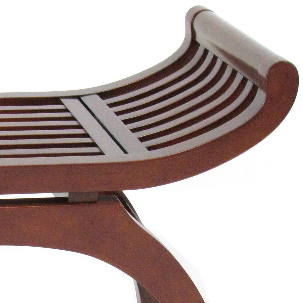 Mission Style Stool Benjara Curved Design Mission Style Stool with Slatted Seating, Brown ...