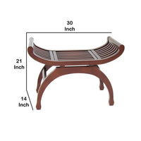 Curved Design Mission Style Stool with Slatted Seating, Brown - BM215616