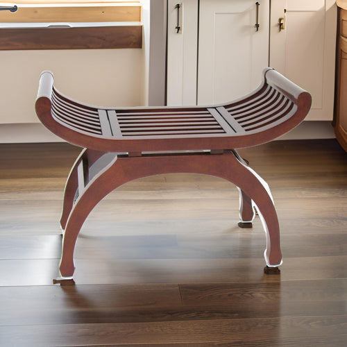 Benjara Curved Design Mission Style Stool with Slatted Seating