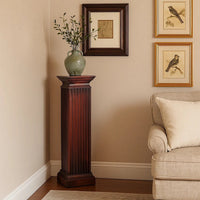 Square Shaped Column Pedestal with Reeded Design, Brown - BM215617