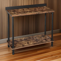 Wood and Metal Frame Console Table with Open Bottom Shelf, Rustic Brown - BM215748