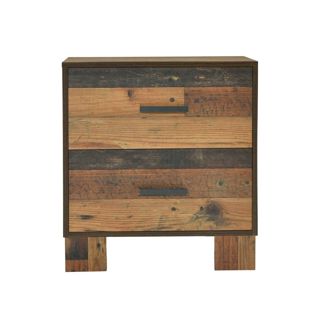 2 Drawer Rustic Nightstand with Nails and Grain Details, Dark Brown - BM215791