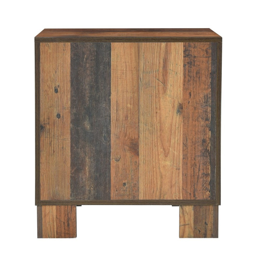 2 Drawer Rustic Nightstand with Nails and Grain Details, Dark Brown - BM215791