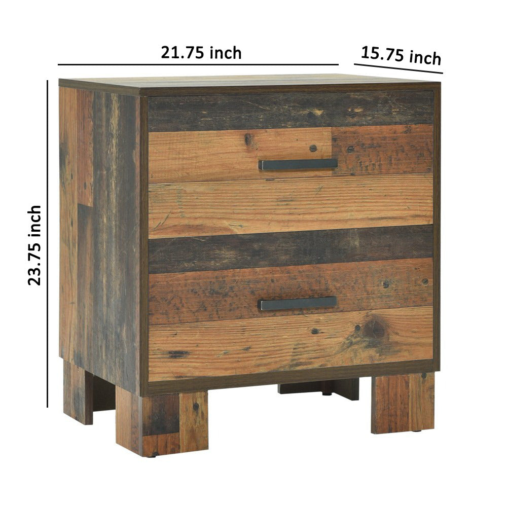 2 Drawer Rustic Nightstand with Nails and Grain Details, Dark Brown - BM215791