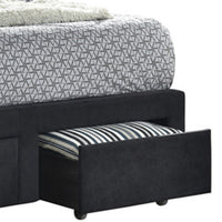 Fabric Upholstered Wooden Eastern King Size Bed with Bottom Drawers, Black
